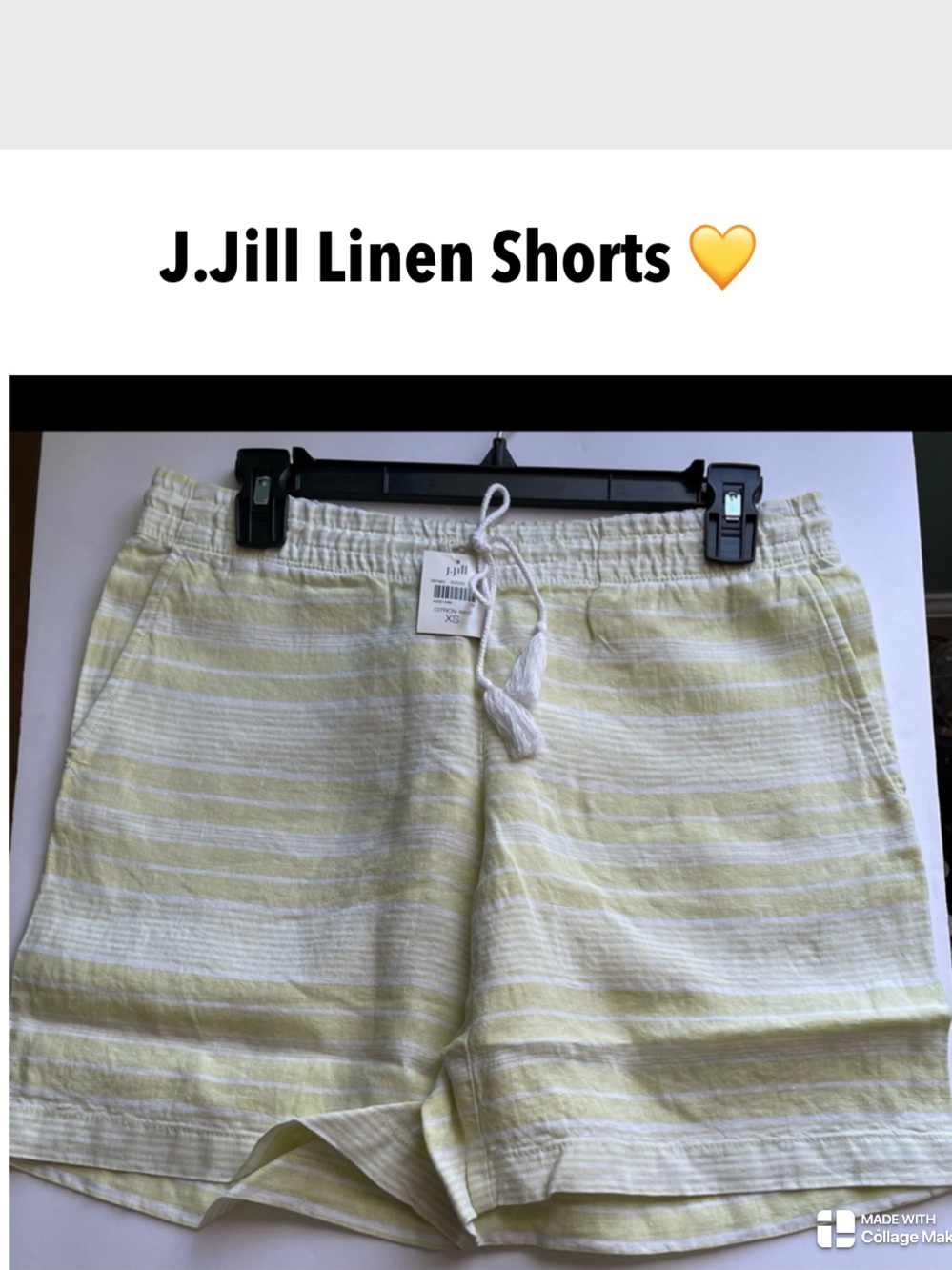 J. Jill Shorts New Citron and White Striped Linen Shorts NWT XS